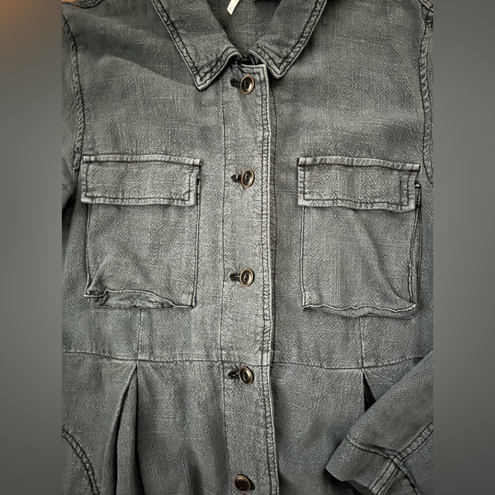 Free People Rainz Linen Blend Longline Maxi Duster Jacket In Atlantic Wash Blue - Picture 6 of 11